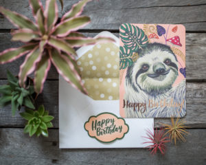 fern sloth happy birthday card